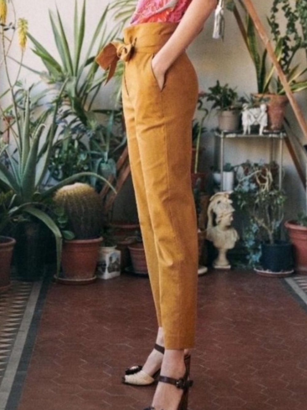 Sezane High-Waist Mustard Paperbag Trousers - Women's Pants size 34=us2